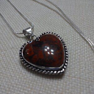 Natural POPPY JASPER Heart Handmade Sterling Pendant/Chain #855B